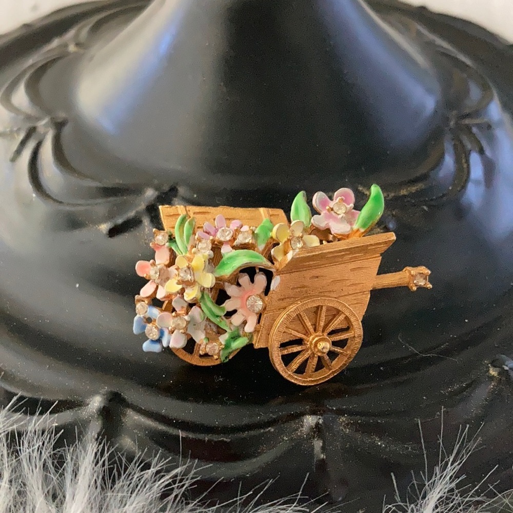 Vintage BSK  mint condition “My Fair Lady” flower cart brooch
